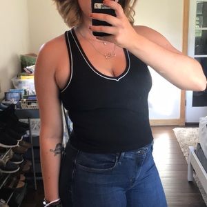 Black Tank With Built In Bra and White Piping